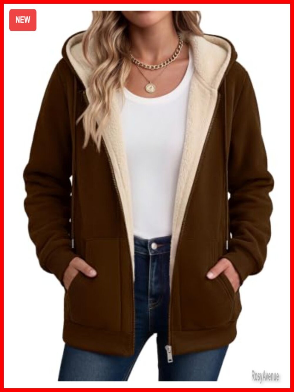 Sherpa Fleece Lined Zip Up Hoodie Jacket Warm Winter Coat